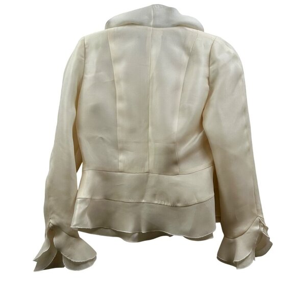 Jackie Rogers 100% Silk Ruffle Blazer Jacket Ivory Old Money Quiet Luxury S/M - Picture 3 of 9
